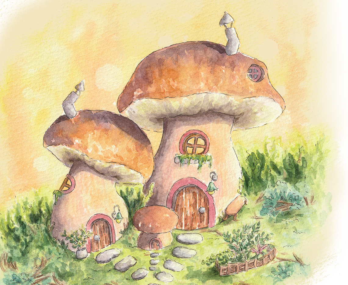 Mushroom House — watercolor painting by Faelyn