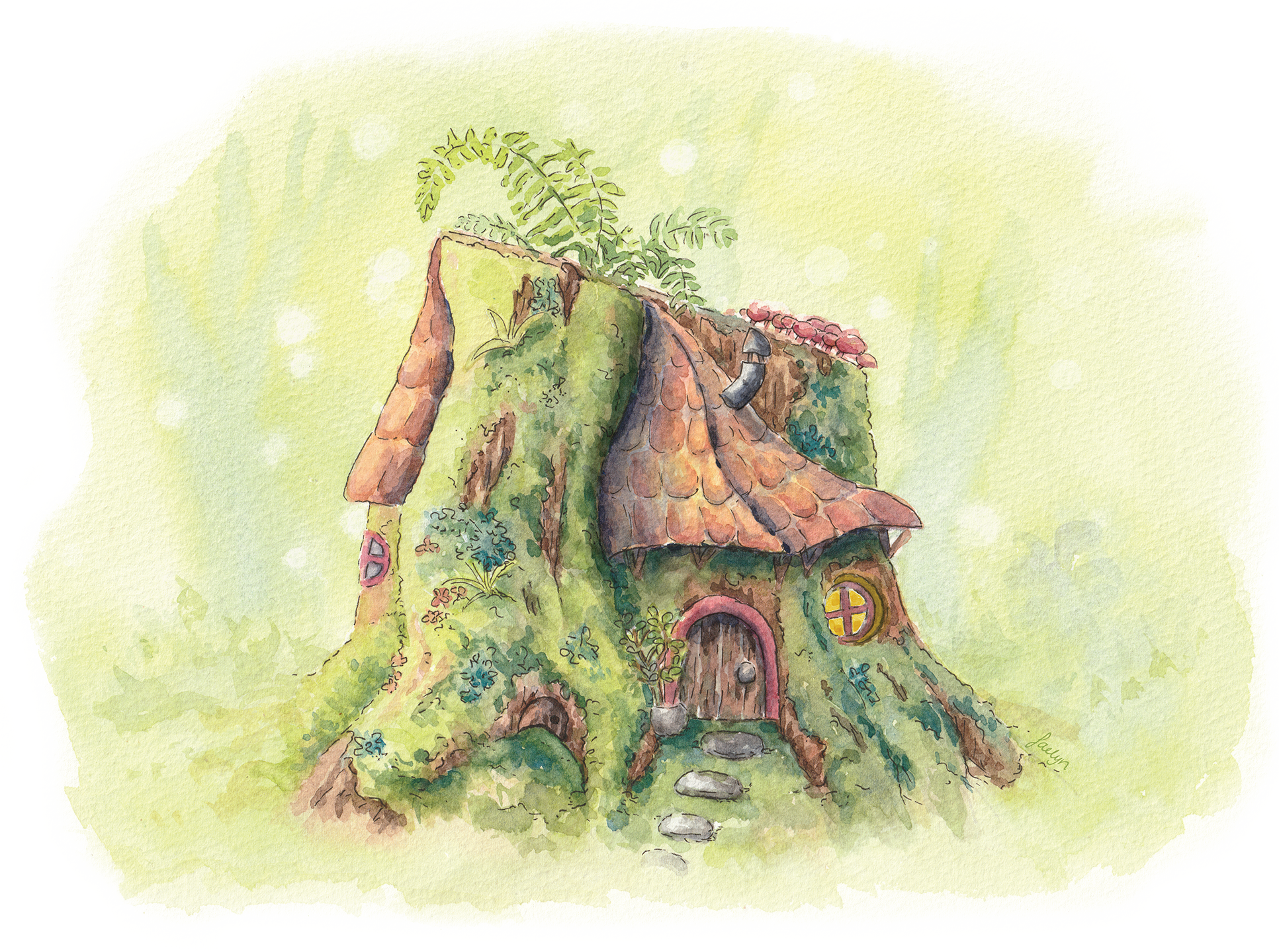 Tree Stump House — watercolor painting by Faelyn
